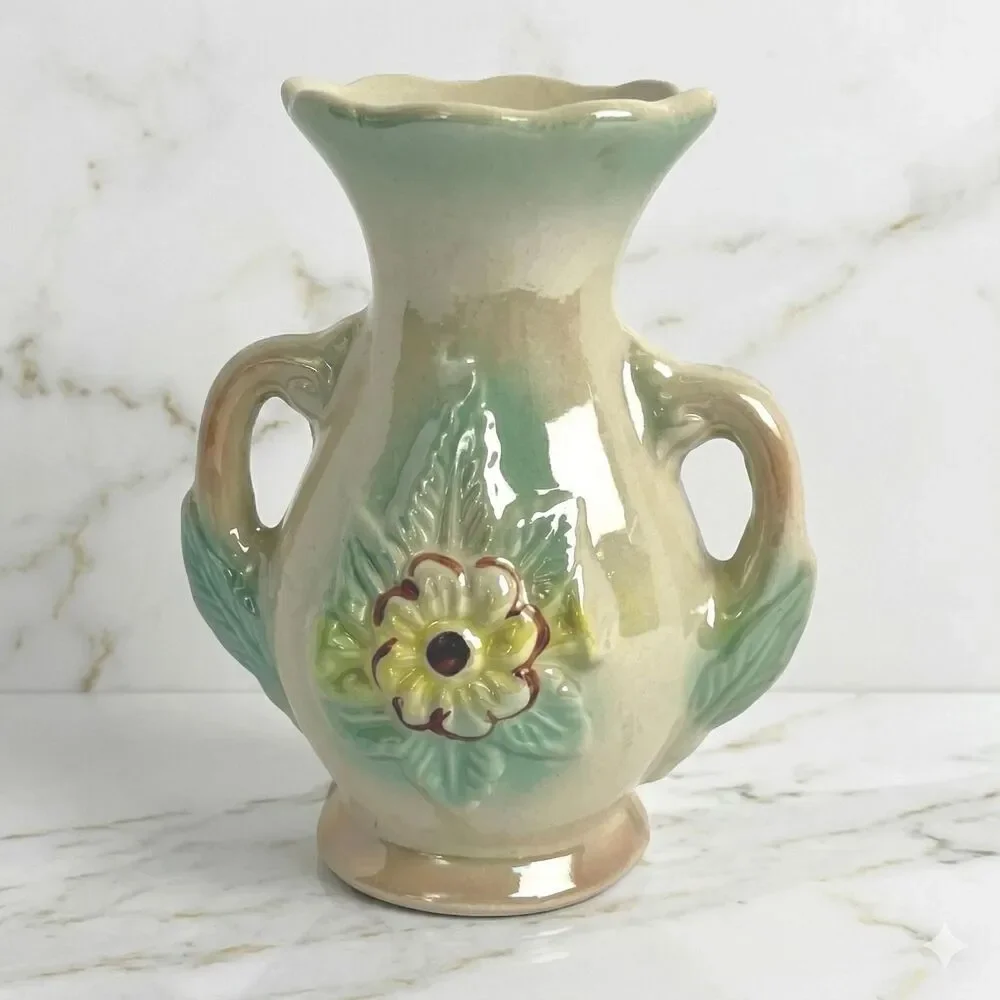 Vintage Japan Floral Bud Vase Pastel Green Raised Flower Cottagecore Decor